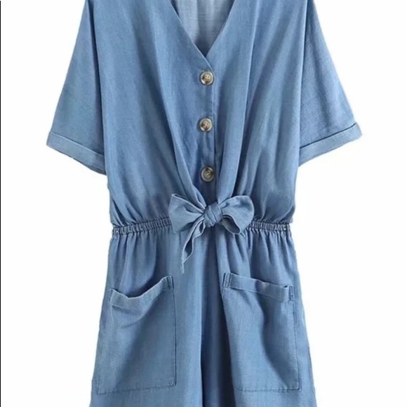 Goodnight Macaroon NWT Patsy Chambray Romper 💙 - Picture 3 of 8